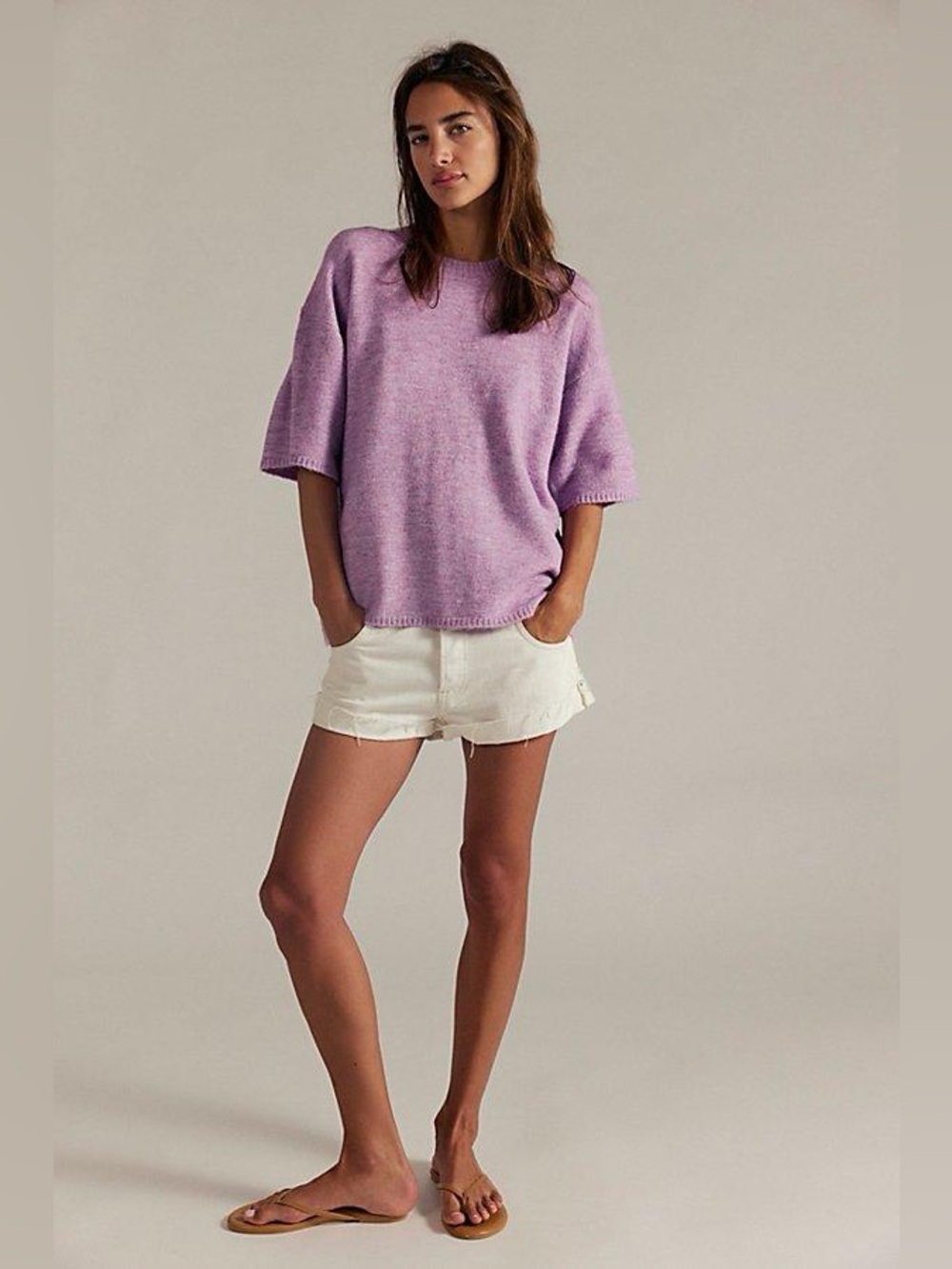 Free People Margot Softspun Sweater Tee Lilac Melange Size Small